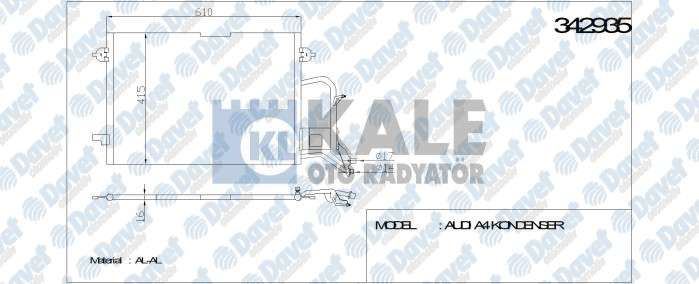 KALE 342935 Klima Radyatoru Vw A4 94-00 (Al/Al) (Kurutucu Ile)